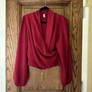 Glam Brand NWOT Crossover Burgundy Blouse Sz L